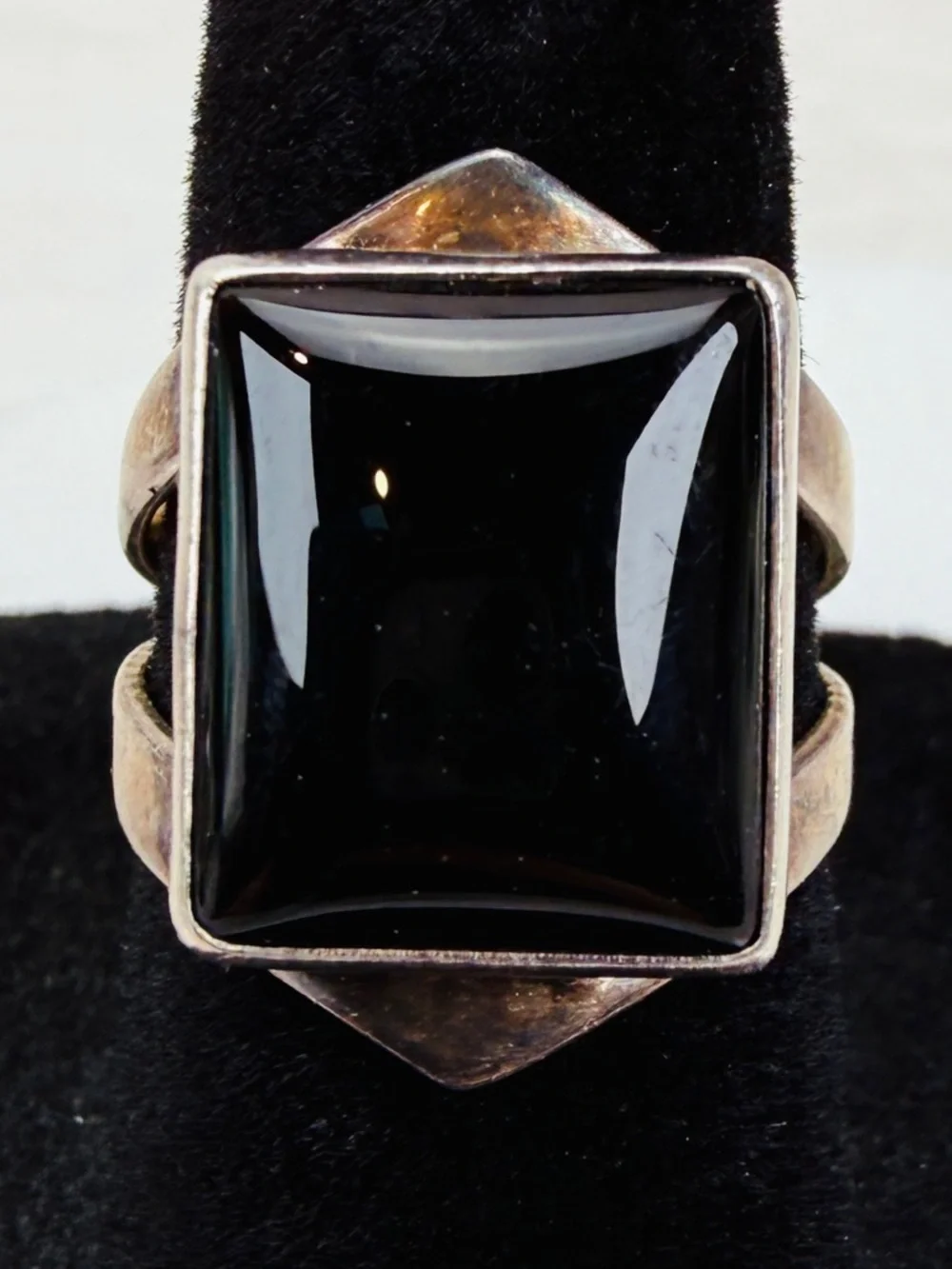 Vintage aged silver stamped OP 925 onyx size 5 3/4 ring